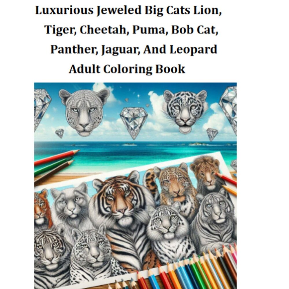Luxurious Jeweled Big Cats Lion, Tiger and more adult coloring book